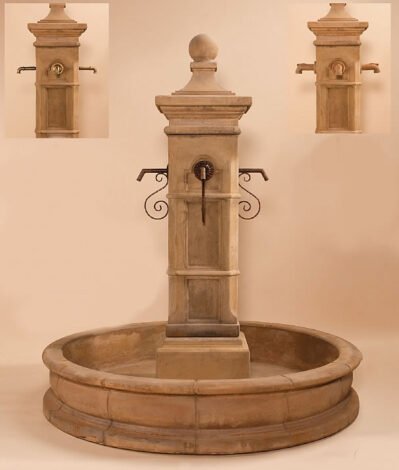Aquitaine Pond Water Fountain 70 Pond Iron Spouts, cast stone. Giannini Garden Ornaments.