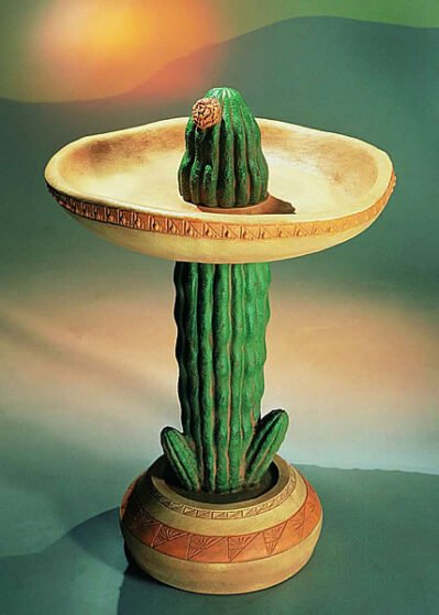 Desert Sombrero Birdbath, Cast Stone Garden Decor