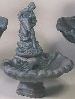Small One Tier With Fisher Boy Water Fountain, cast stone. Giannini Garden Ornaments.