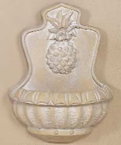 Welcome Pineapple Wall Water Fountain, cast stone. Giannini Garden Ornaments.