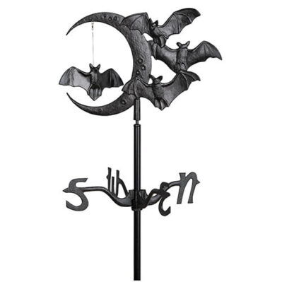 Halloween bat and crescent moon post mount weathervane Whitehall â€“ Black 60122