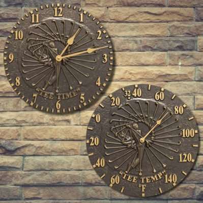 Golfer Clock and Thermometer - French Bronze - Whitehall