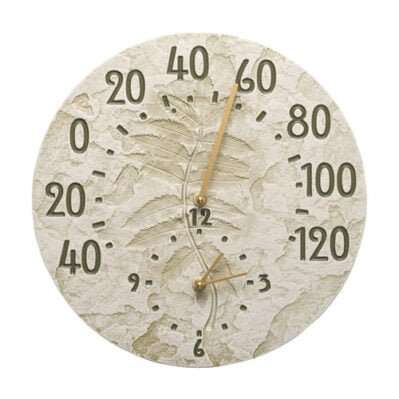 Fossil Sumac 14 Indoor Outdoor Wall Clock & Thermometer Moss Green. Whitehall 01799